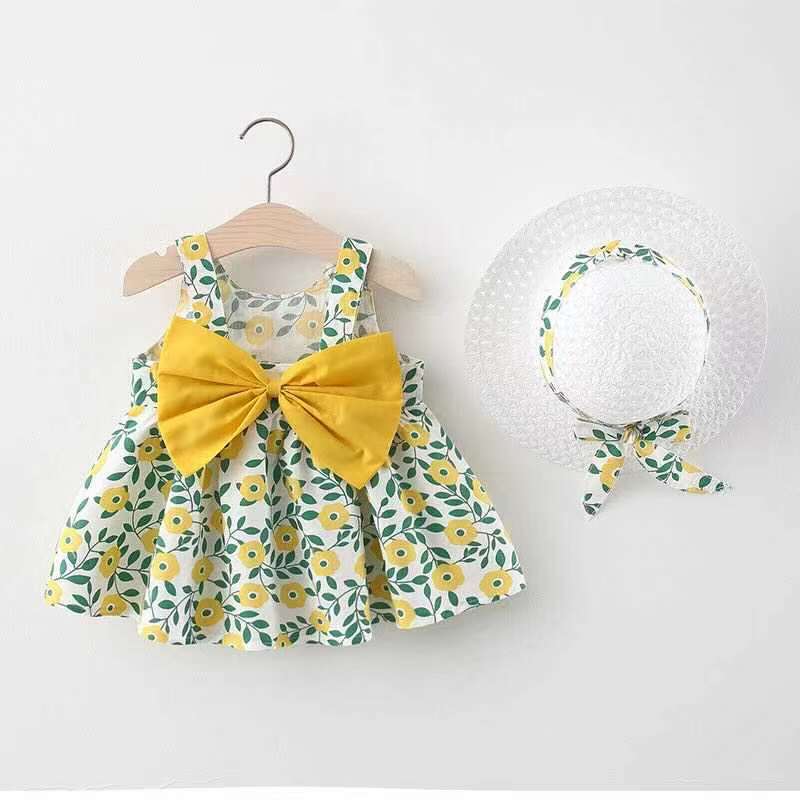 Summer 2022 new Korean version of the sling dress female baby print bowknot princess dress one piece on behalf of 1070