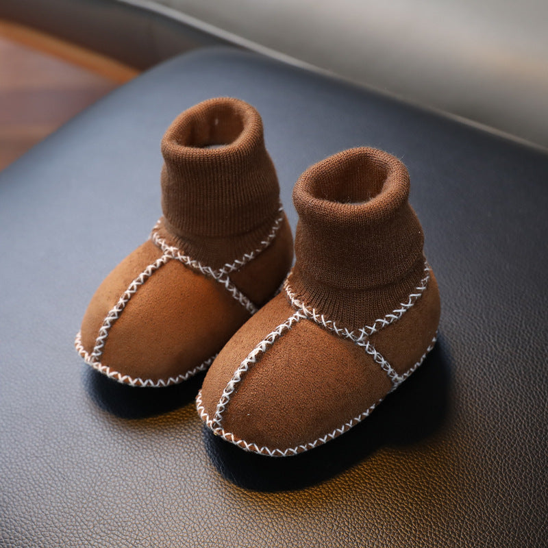 Sheepskin and fur integrated baby shoes and socks keep warm and velvet autumn and winter baby cotton shoes soft soles will not fall off toddler shoes newborn