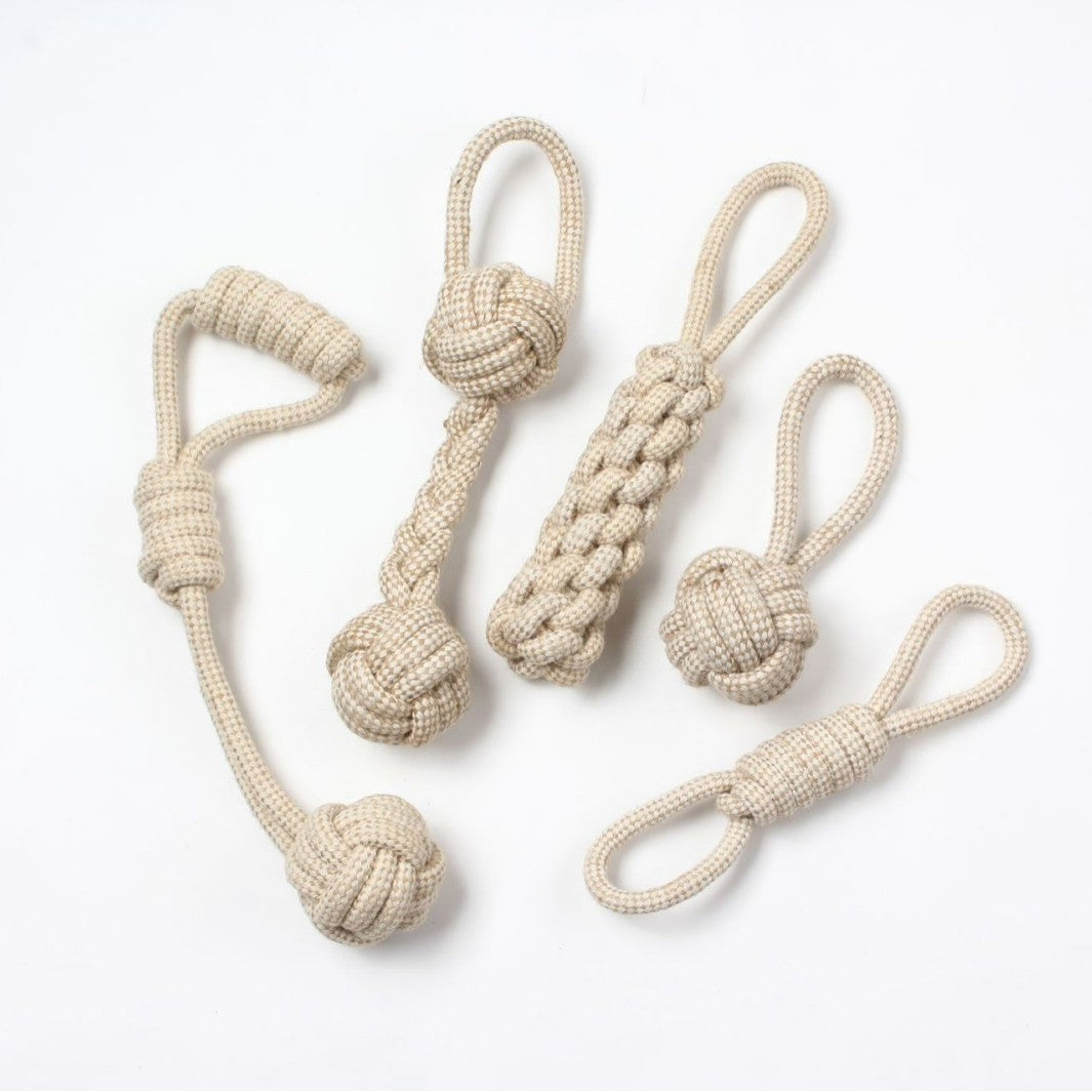 Pet dog toy teeth grinding strong boredom cleaning teeth resistant khaki braided cotton linen rope small medium and large dog set