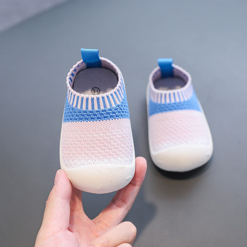Baby toddler shoes soft bottom breathable flying woven spring and autumn baby shoes 2021 new one-year-old 1-3 non-slip knitted