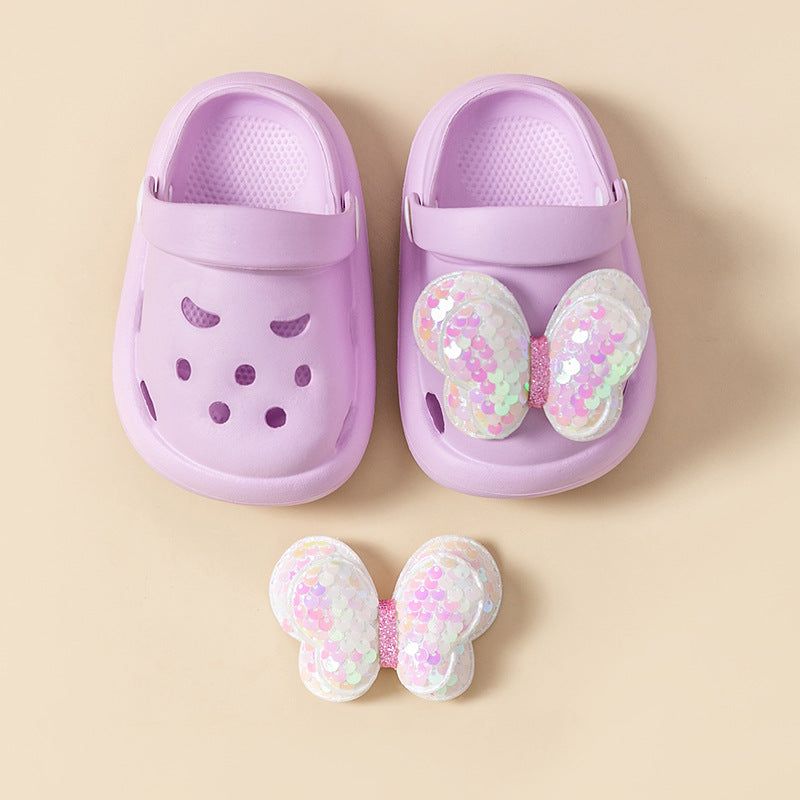 Children's slippers for girls princess style going out non-slip soft-soled hole shoes fashionable bowknot girl baby closed-toe shoes