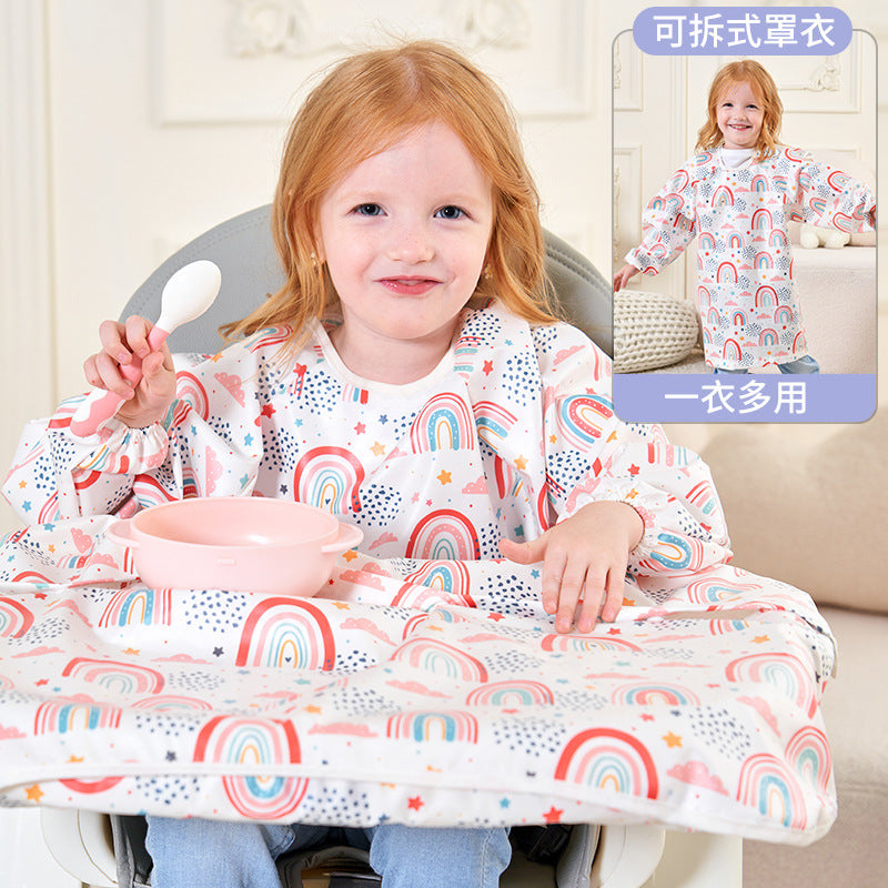 Baby eating one-piece dining chair cover children's independent eating full-cover rice pocket bib clothes baby food waterproof