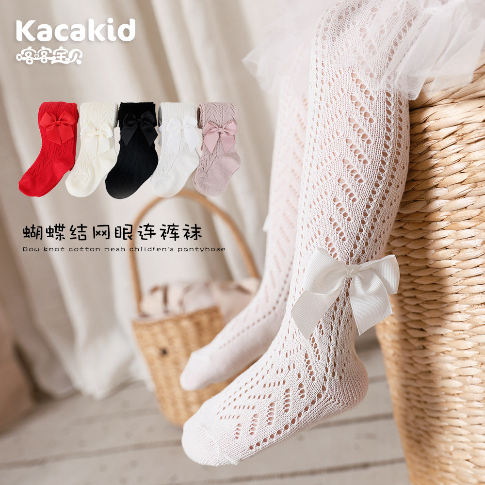 Children's pantyhose spring wholesale 0-8 years old Spanish bow long tube girls one-piece socks baby leggings