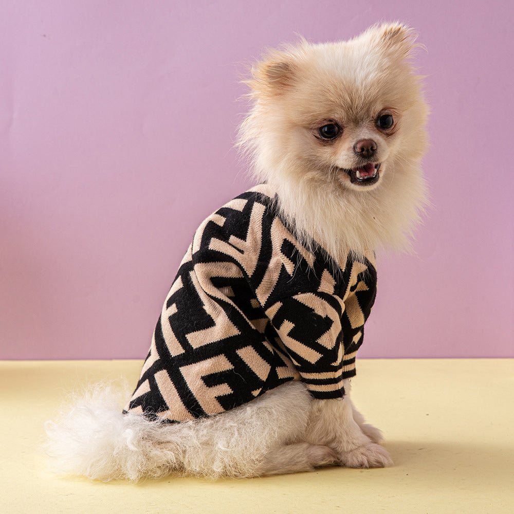 Double F letter trendy pet sweater autumn and winter thickened double layer dog clothes French Dou Schnauzer cat and dog clothing