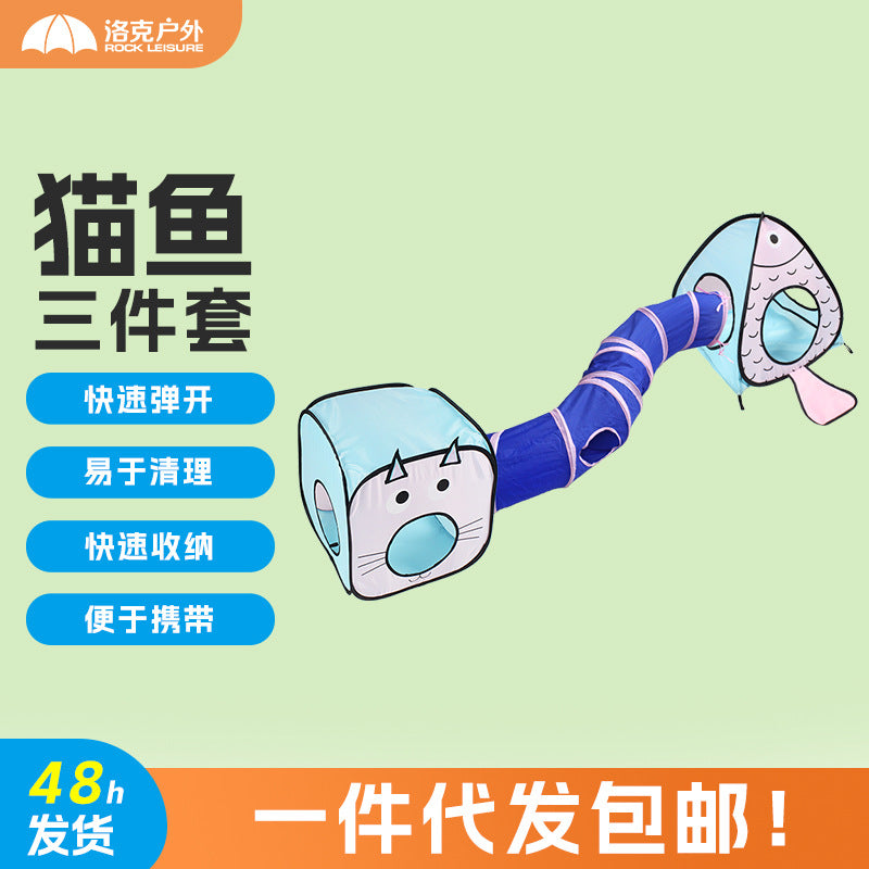 Manufacturers spot Amazon cross-border polyester cloth foldable pet tent cat tunnel toy cat channel three-piece set