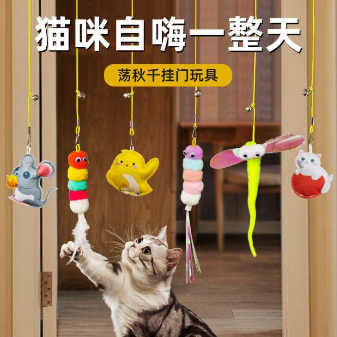 New cat teaser stick toy hanging door pet cat felt toy retractable catnip hanging cat teaser toy