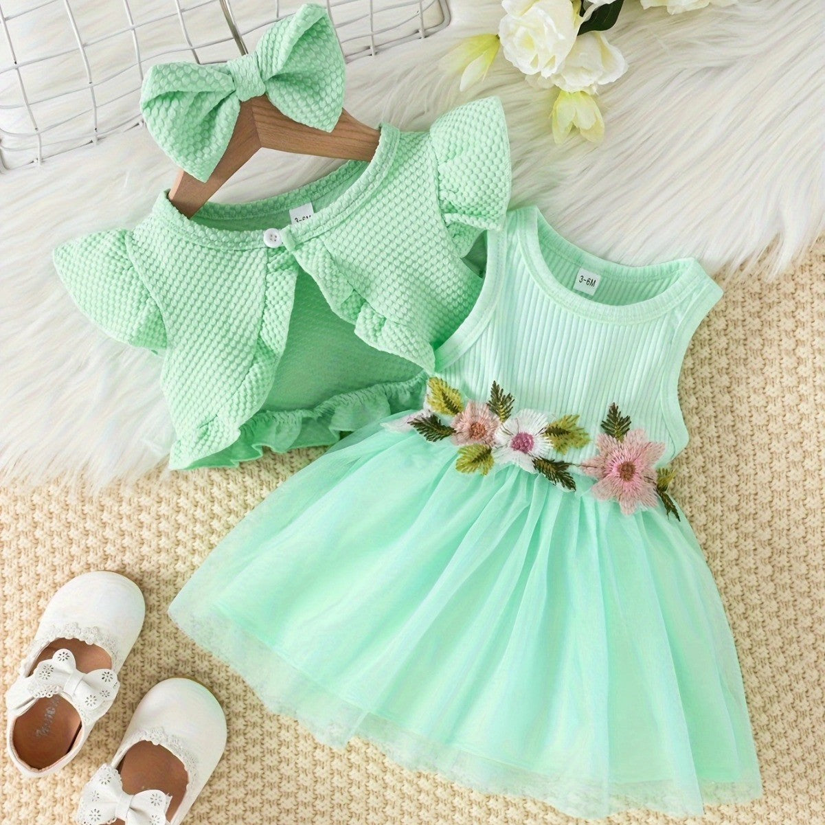 Baoxin children's clothing cross-border new products summer infant girl baby suit mesh embroidery dress coat headdress