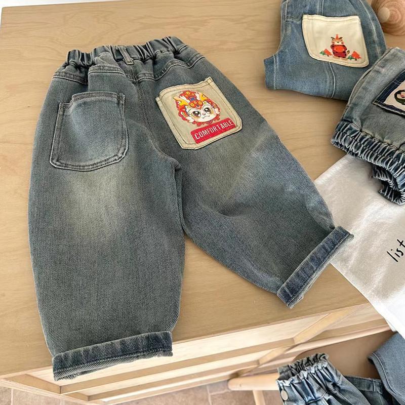 Children's 2025 spring and autumn new small and medium-sized children's baby casual trousers stylish side pocket grinding white boys jeans