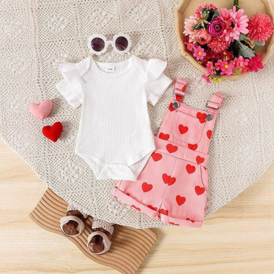 Foreign trade cross-border European and American summer baby girl suits infant and toddler flying sleeve short-sleeved romper printed overalls