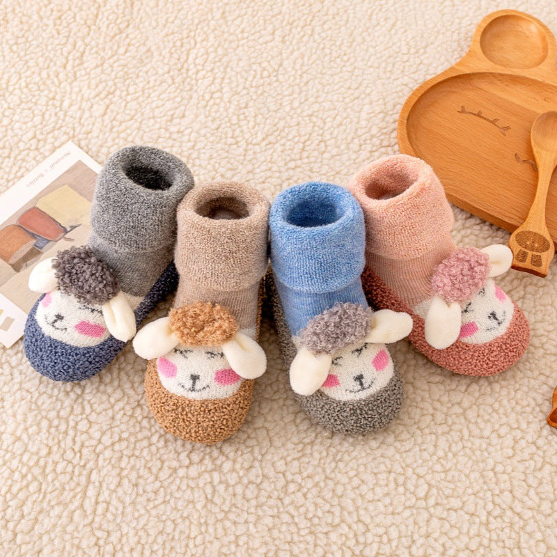 Autumn and winter baby toddler shoes thick terry warm floor shoes cartoon cute baby shoes non-slip baby shoes socks