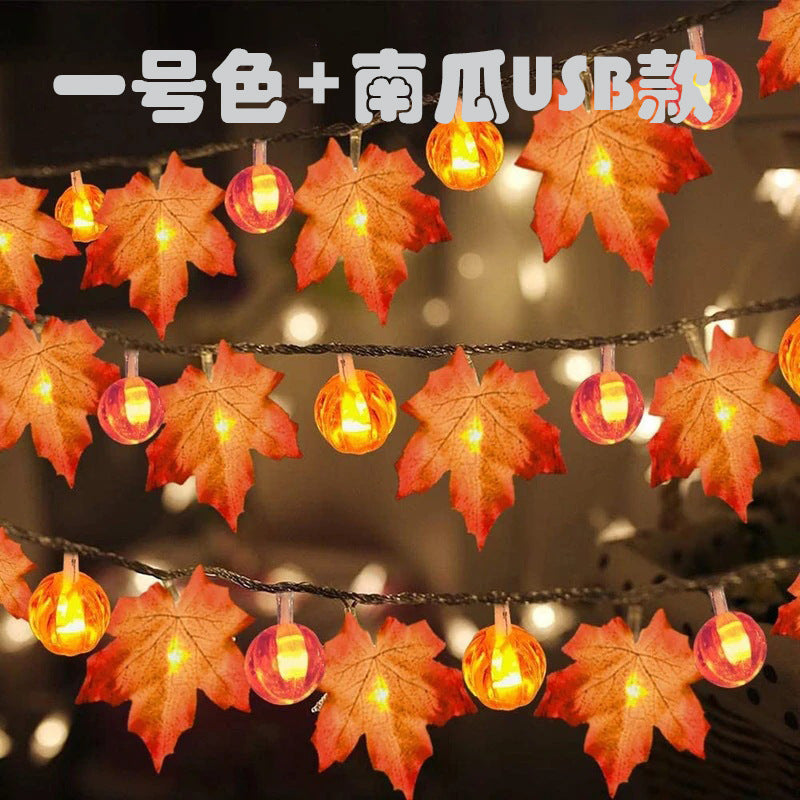 New Christmas LED light string pumpkin maple leaf light string battery box solar Halloween decoration light string