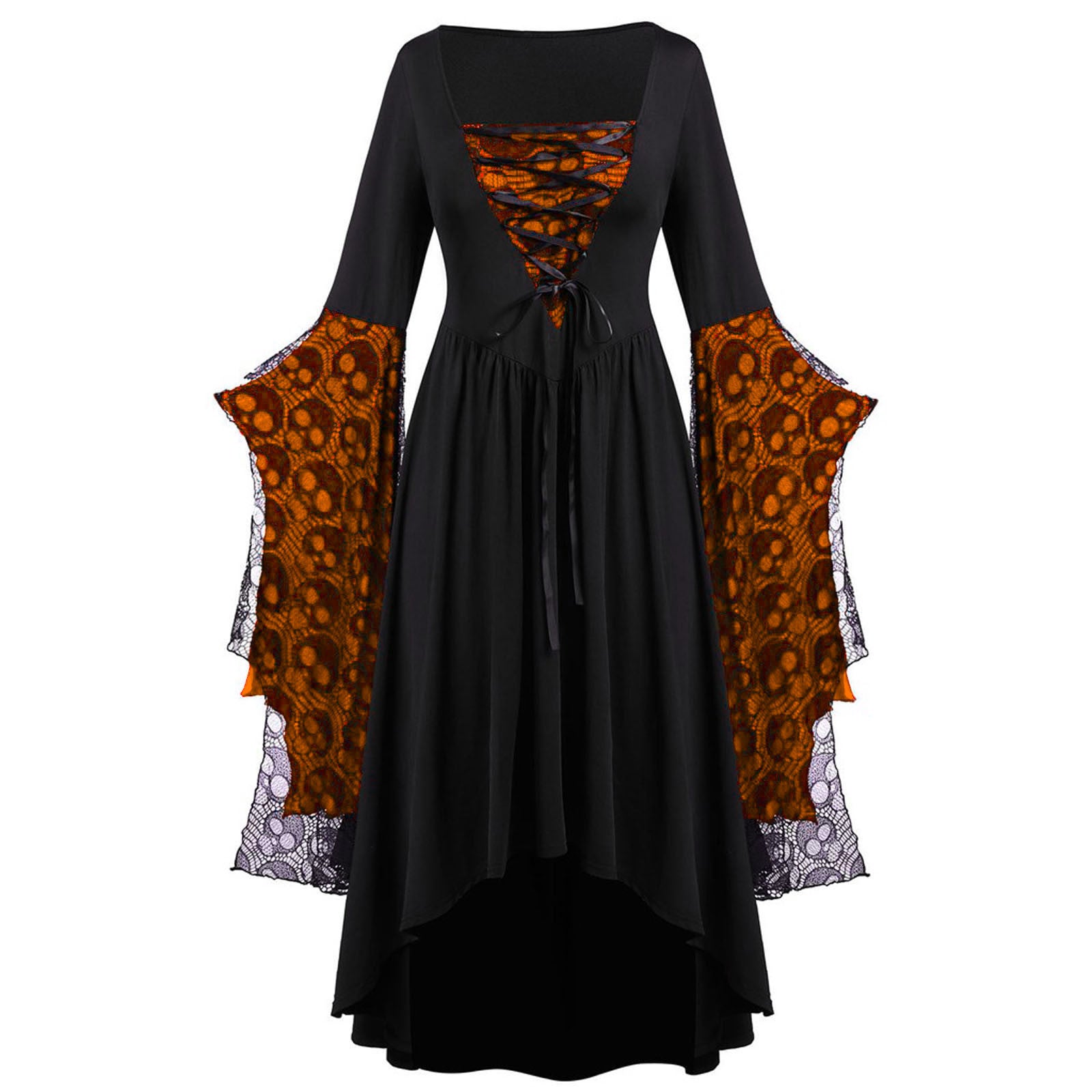 2023 Cross-border Foreign Trade Amazon Halloween European and American Costumes Skull Lace Strap Dress Hot Style Added Colors