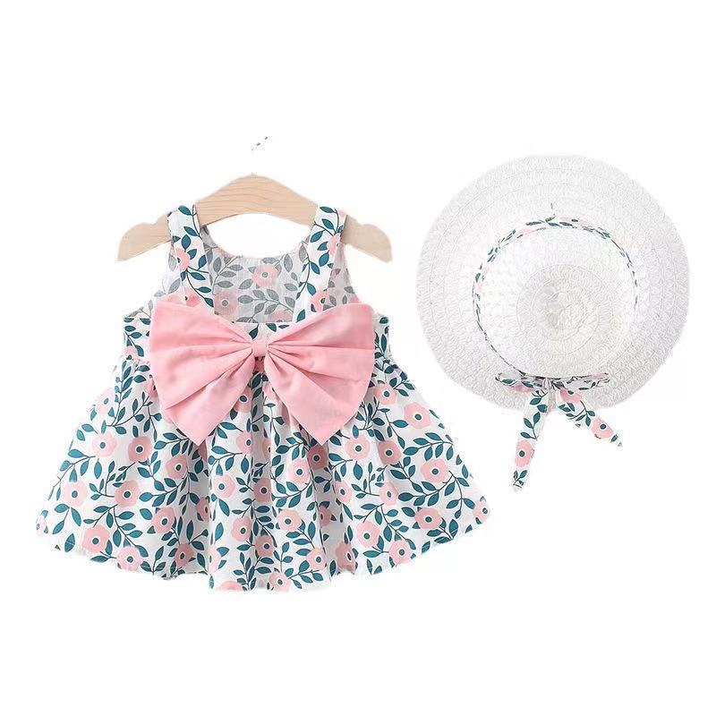 Summer 2022 new Korean version of the sling dress female baby print bowknot princess dress one piece on behalf of 1070