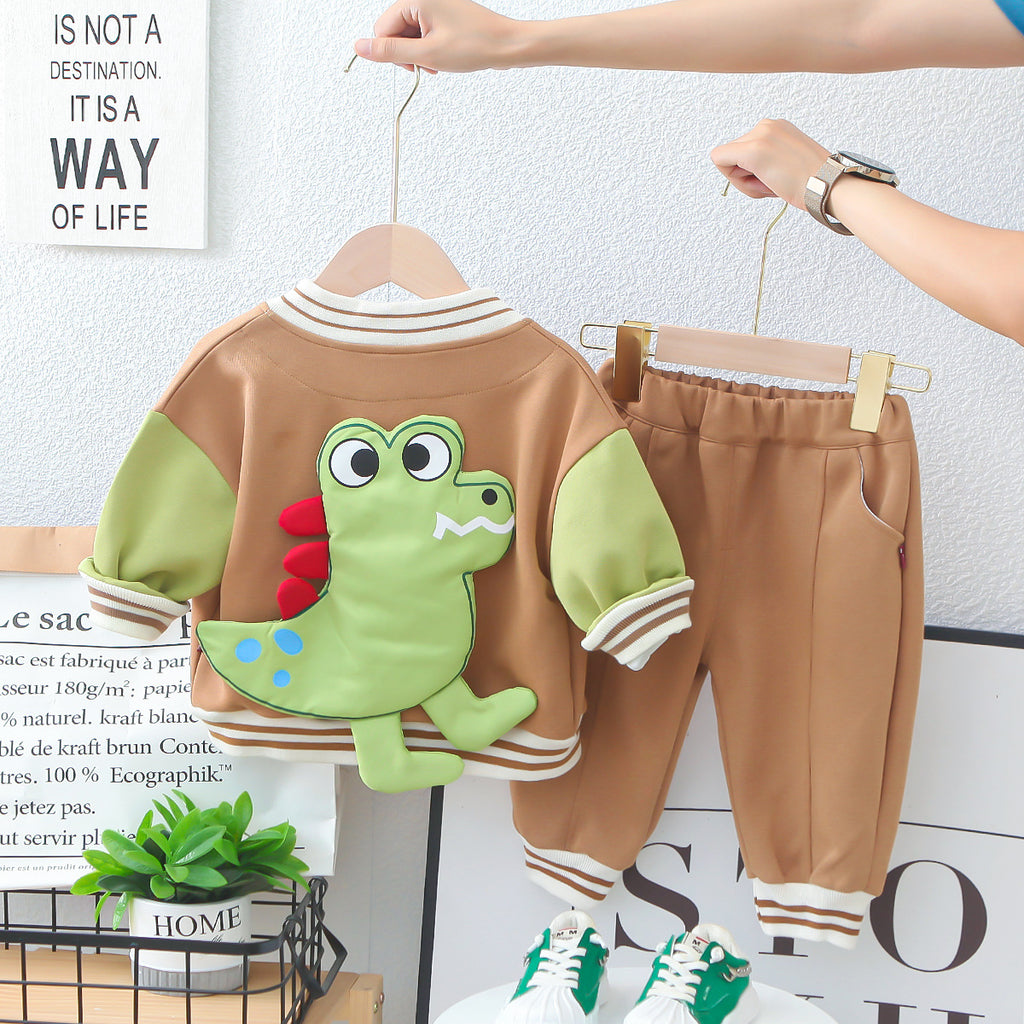 Children's clothing boys autumn suits new children's spring and autumn trendy baby cartoon three-dimensional dinosaur long-sleeved three-piece suit