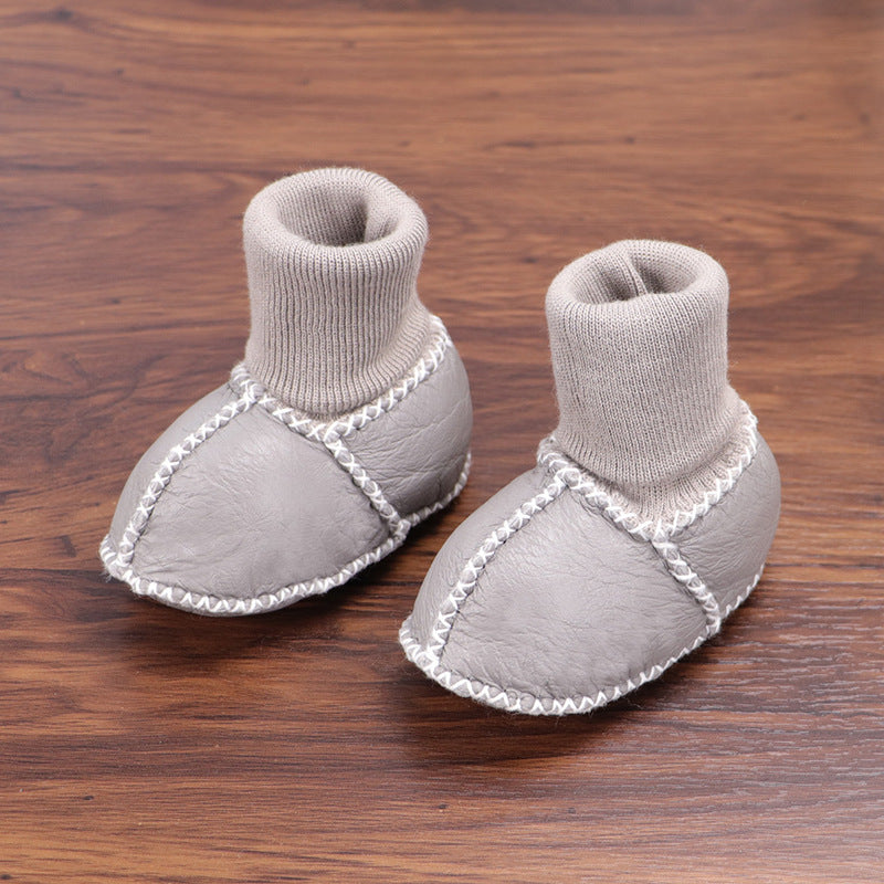 Sheepskin and fur integrated baby shoes and socks keep warm and velvet autumn and winter baby cotton shoes soft soles will not fall off toddler shoes newborn