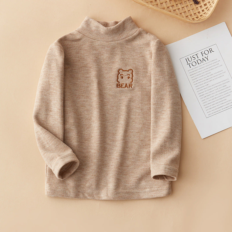 Children's thin fleece boys and girls half-high collar warm inner tops small and medium-sized children's baby T-shirts long-sleeved bottoming shirts trendy