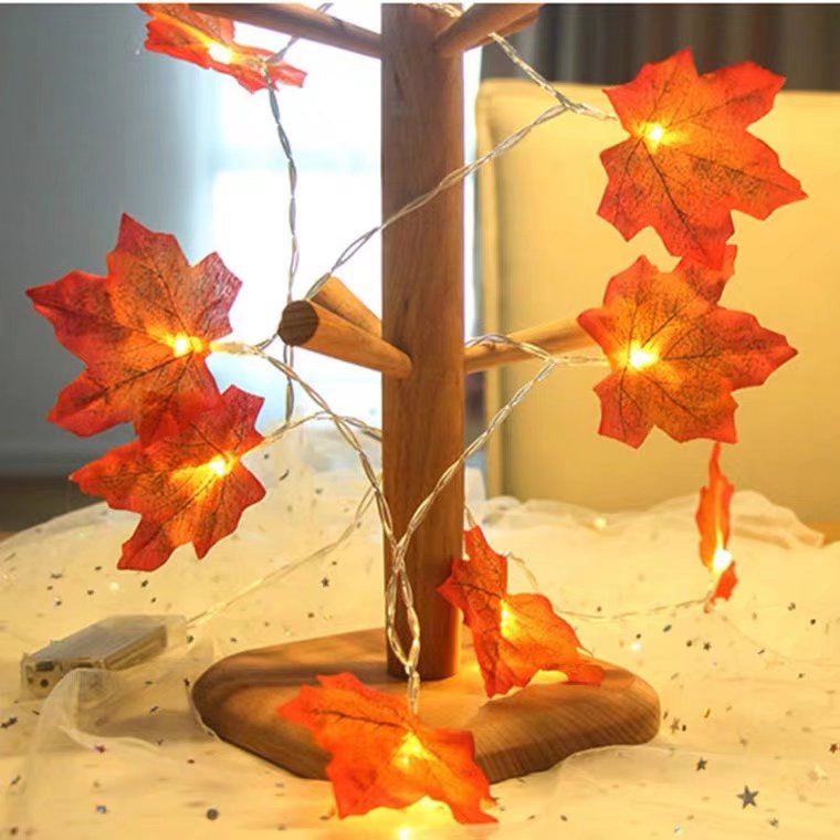New LED Simulation Maple Leaf Pumpkin Light String Battery Box Remote Control Halloween Thanksgiving Garden Party Decorative Lights