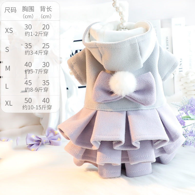 Dog clothes autumn and winter thick cat princess skirt wool plus velvet puffy skirt small dog Teddy pet 4872