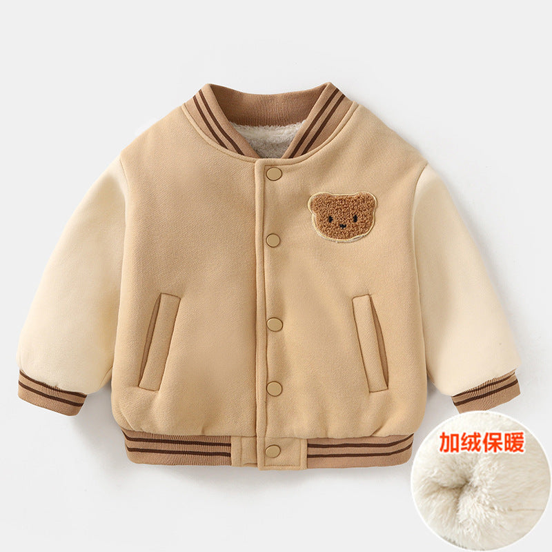Baby Clothes Plus Velvet Baseball Jacket Cotton Coat Autumn and Winter Clothes for Girls and Boys Thick Tops Children's Sweatshirts