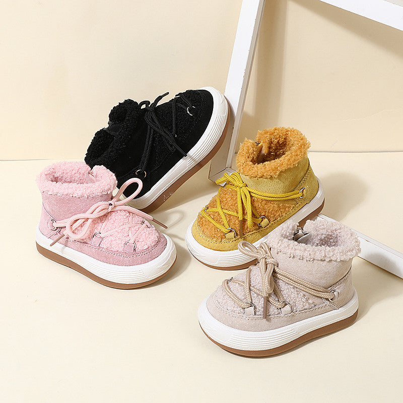 Factory direct supply baby girl snow boots new winter high top boy cotton shoes plus velvet warm Korean version baby cotton