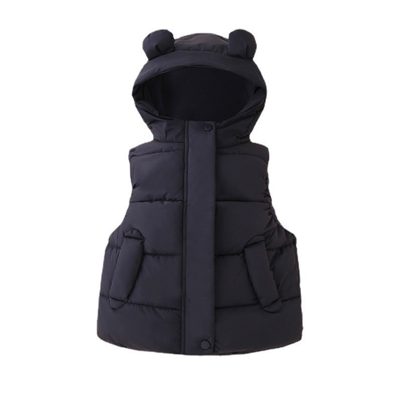 Children's hooded vest for boys and girls autumn and winter outerwear down cotton kindergarten clothes baby cute ear waistcoat