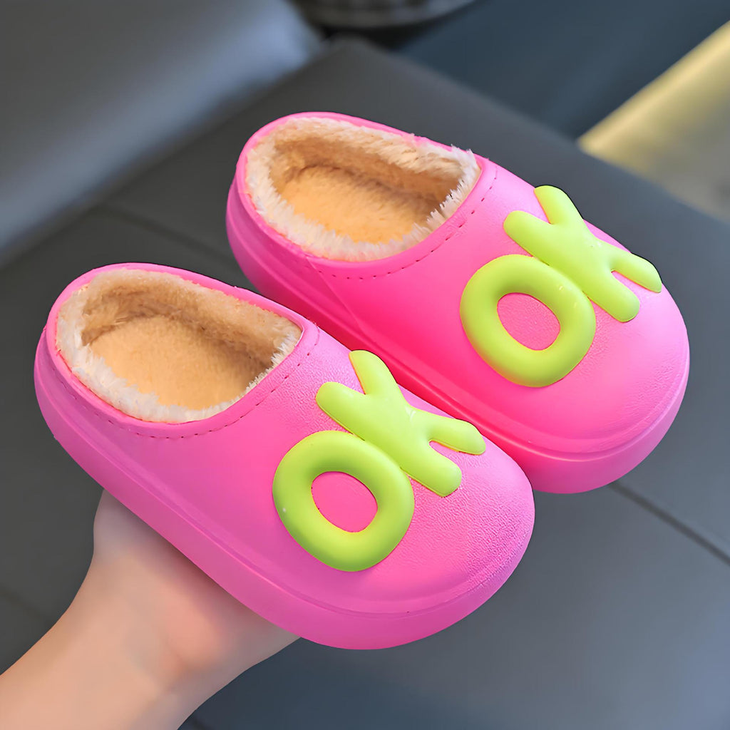 Winter waterproof, non-slip and warm for kids girls cartoon parent-child furry boys baby children cotton slippers