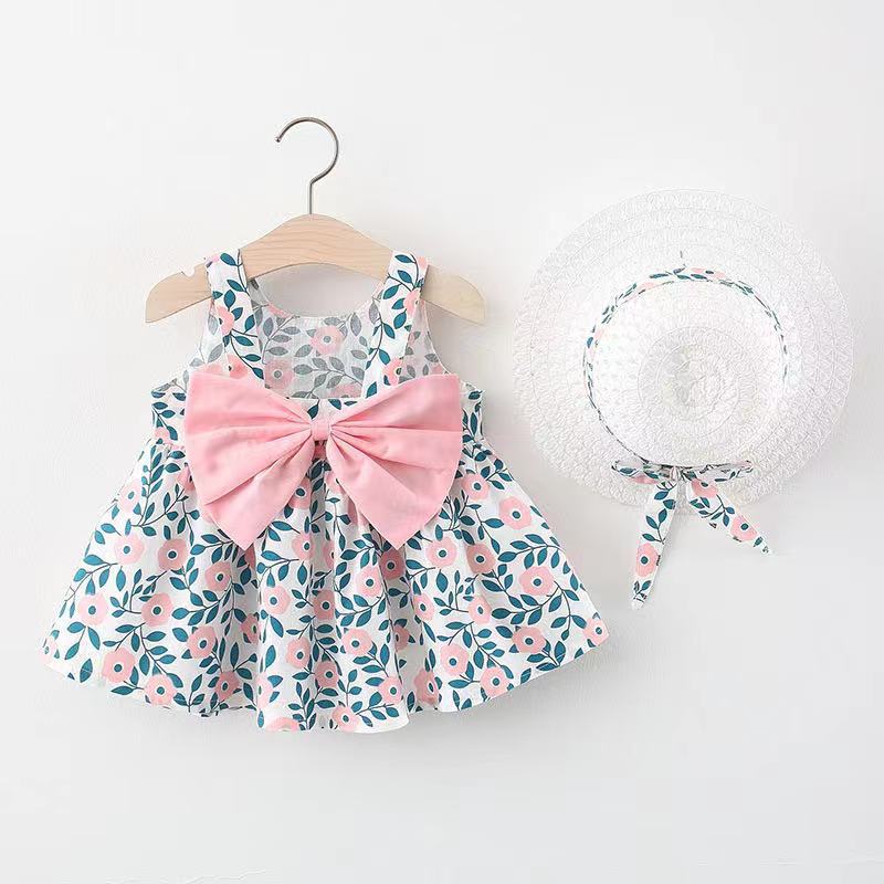 Summer 2022 new Korean version of the sling dress female baby print bowknot princess dress one piece on behalf of 1070