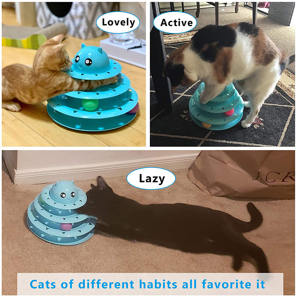 Cross-border manufacturers spot new pet toys cat three-layer cat turntable self-hey fun bell toy ball