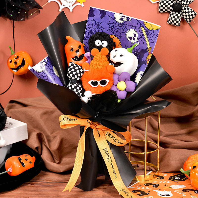 Halloween bouquet Amazon ghost face pumpkin bouquet finished shopping mall party kapok scene layout simulation flower