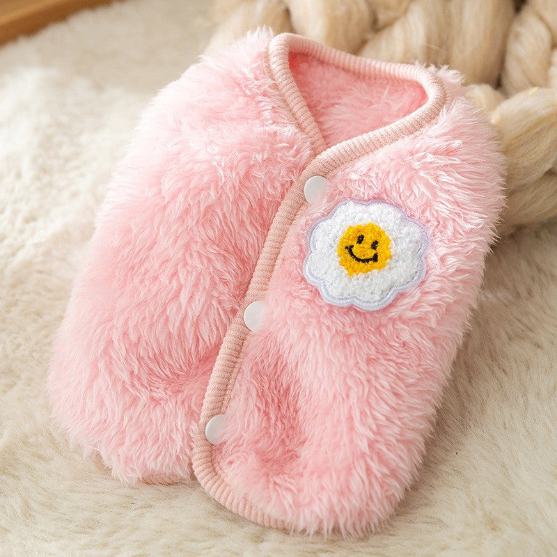 Thickened autumn and winter puppy dog clothes vest Teddy Bichon small dog can be pulled warm cat pet clothing