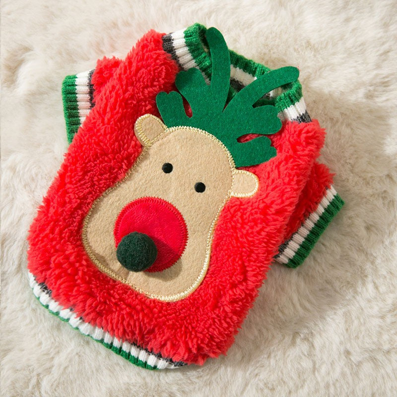 Puppy Autumn and Winter Christmas Elk Pet Sweater Cat Two-legged Knitted Sweater Warm Teddy Pet Clothes