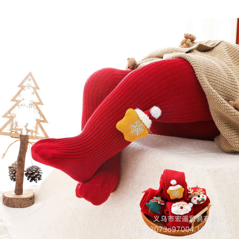 Children's Spring and Autumn Festive Red Pantyhose Female Baby 100 Days Old Low Pants Baby Cartoon Christmas New Year Stockings