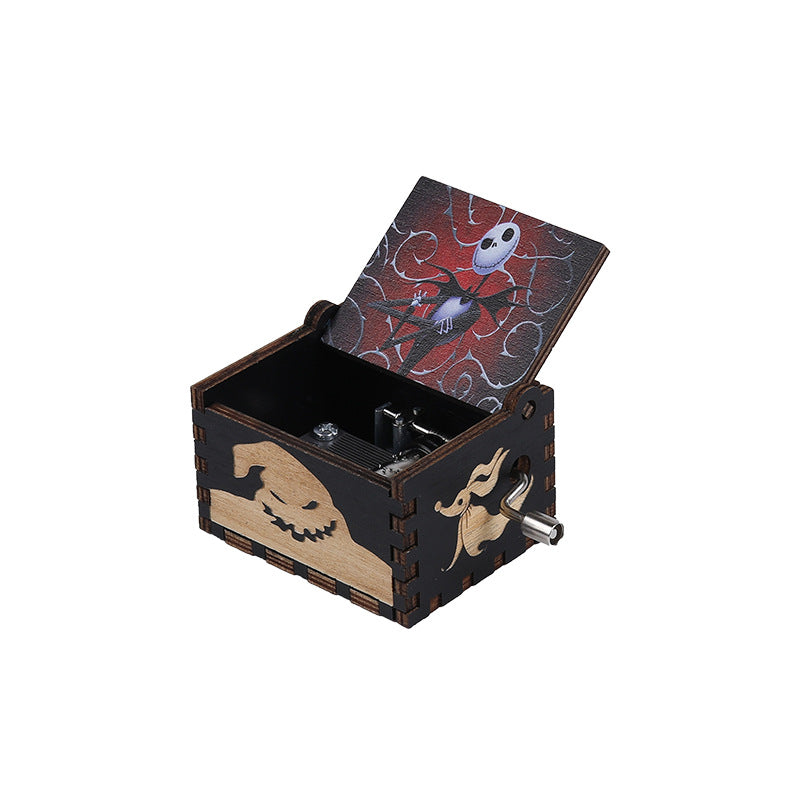 Halloween music box classical carving diy wooden hand-cranked music box boutique handicraft gift gift spot
