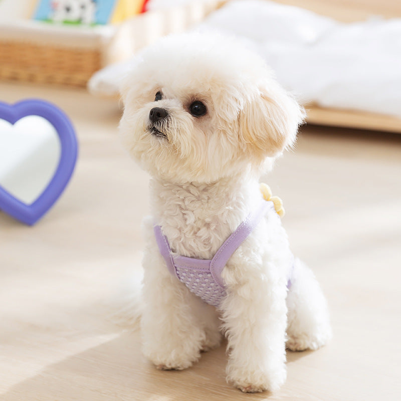 Three-dimensional small flower traction sling spring and summer thin dog clothes Teddy Yorkshire terrier small puppy pet clothes