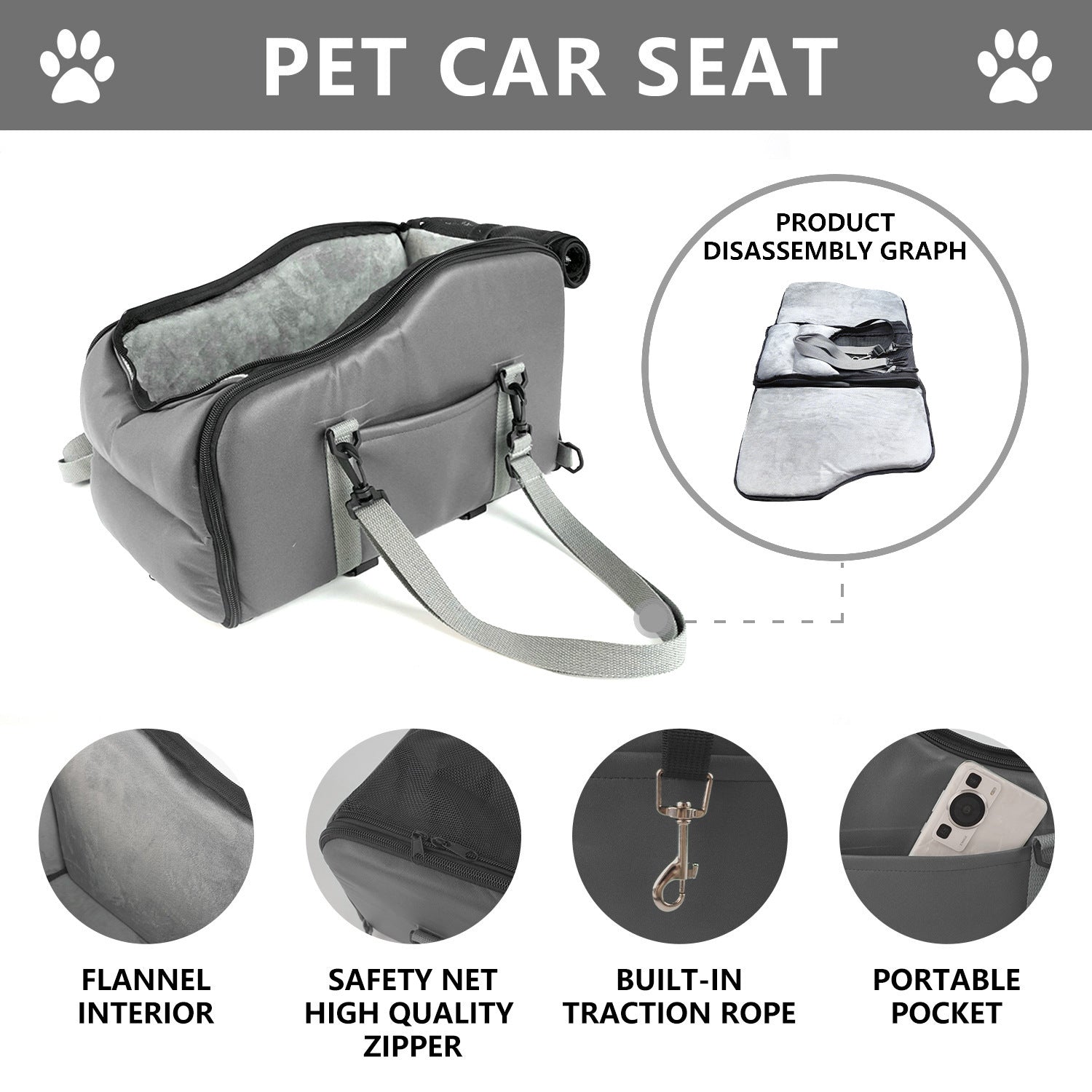 Cross-border detachable and washable car dog kennel portable pet car mat car travel safety seat center control front seat
