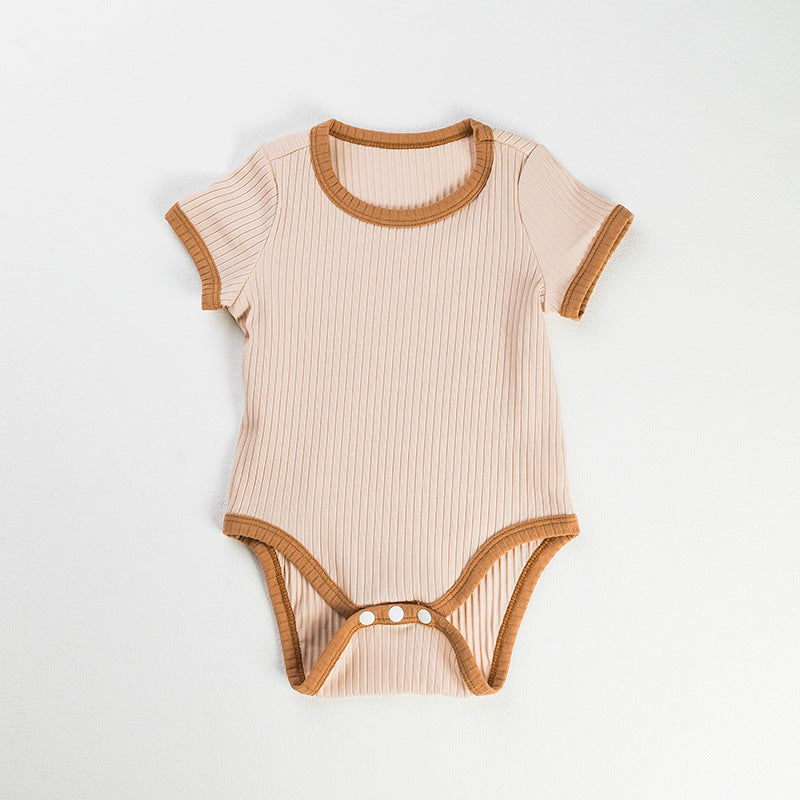 2025 Factory Wholesale Spring and Autumn New Baby Clothes Boys and Girls Short Sleeve Contrast Color Romper Crawling Clothes One-piece Clothes