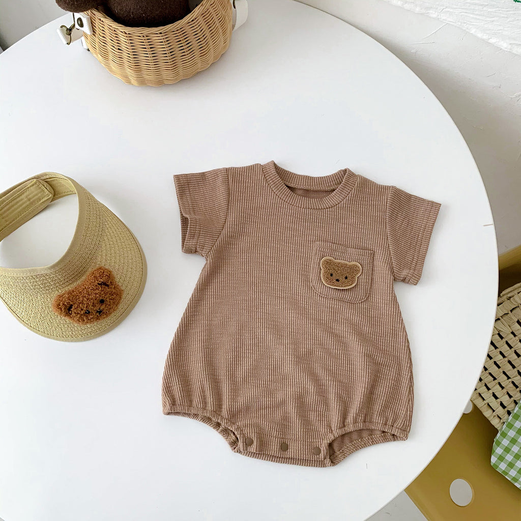 2023 baby summer clothes, newborn male and female baby onesies, bear bag fart clothes, short-sleeved triangle harem clothes, crawling clothes