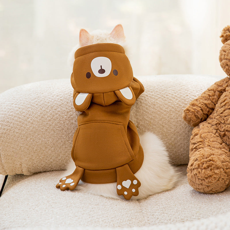 Autumn and winter dog clothes thin fleece warm hooded sweatshirt funny cat two-legged pet clothes Teddy transformation outfit