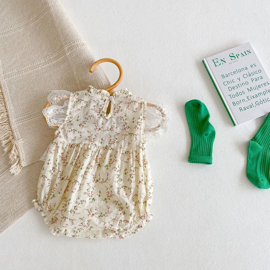 ins2023 Summer Little Rattan Mesh Lace Flying Sleeve Harness Baby Girl Baby Infant Children Harness One-piece Romper