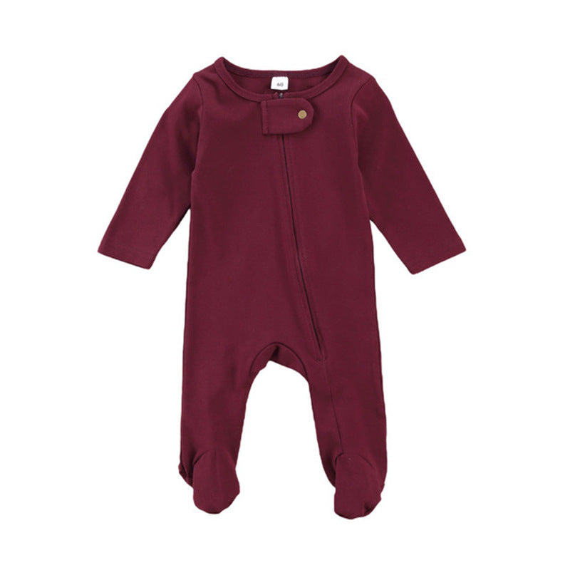 Children's clothing 2021 spring and autumn male and female baby onesies solid color long-sleeved zipper footwear romper infant clothes