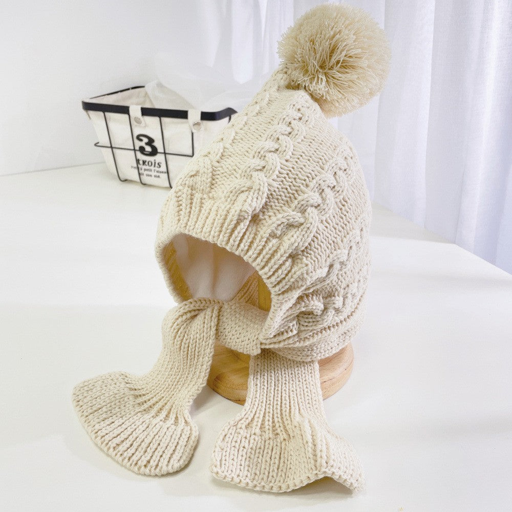 Baby hat autumn and winter newborn infant ear protection hat pure cotton cute warm boys and girls baby knitted plush hat