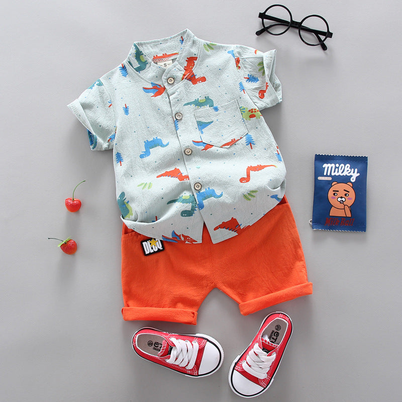 Cross-border children's clothing source manufacturers wholesale summer Korean version of thin baby suits cartoon trendy casual two-piece suits