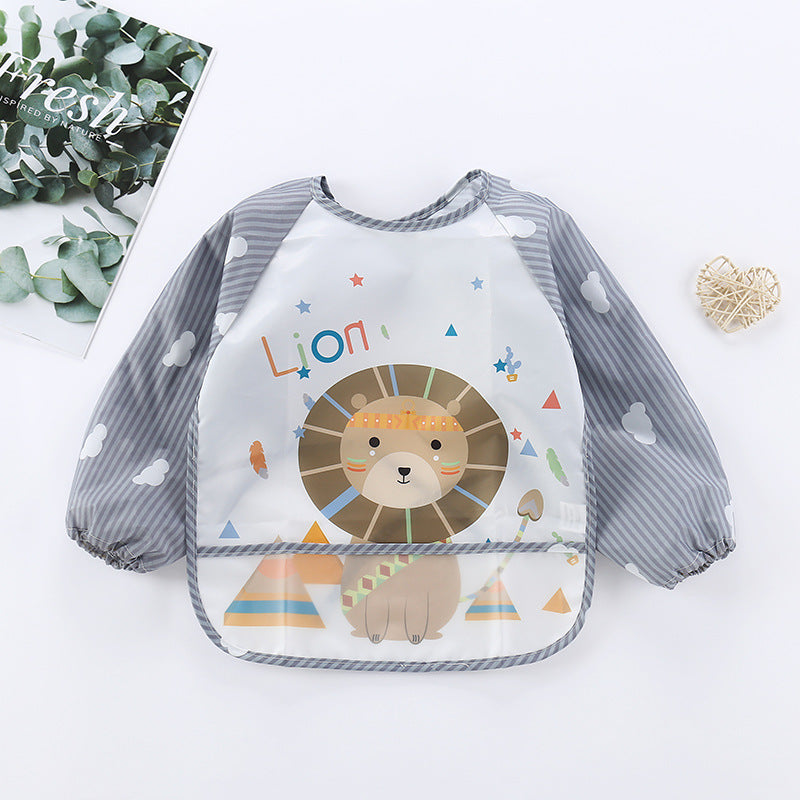 New baby rice clothes baby waterproof long-sleeved striped reverse wear clothes for boys and girls cartoon disposable bibs bibs upside down