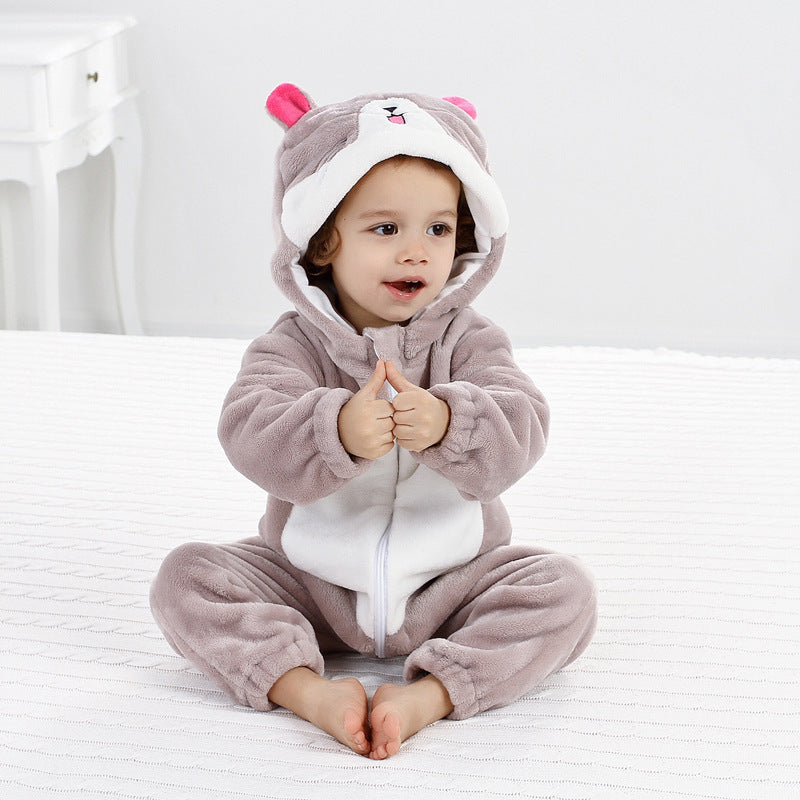 Cross-border autumn and winter baby jumpsuits, newborn clothes, flannel children's animal rompers, baby rompers