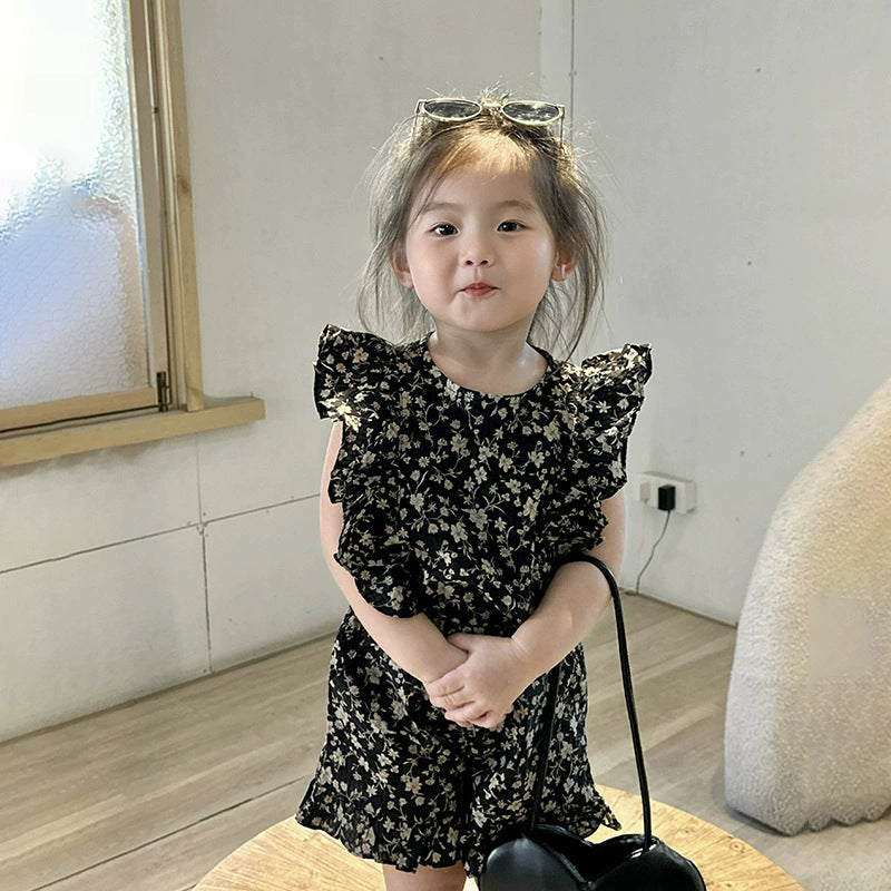 Girls suit summer Korean style children's clothing baby girl cotton floral stylish small flying sleeve children's top shorts two-piece suit