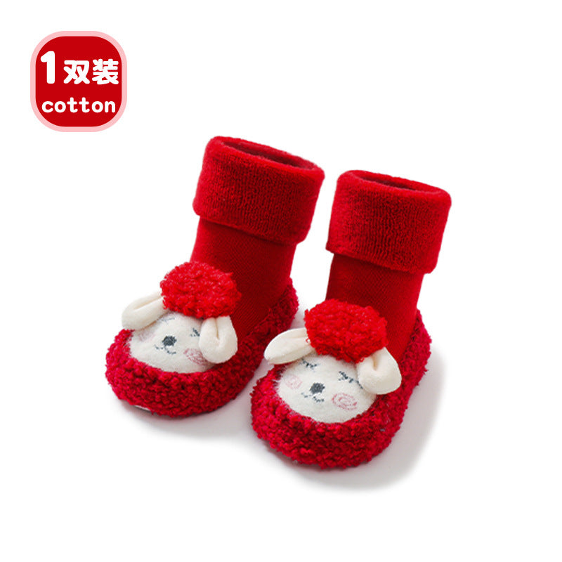 Liu Chengxing floor socks baby autumn and winter terry thickened children's toddler shoes and socks sets cartoon non-slip baby socks shoes