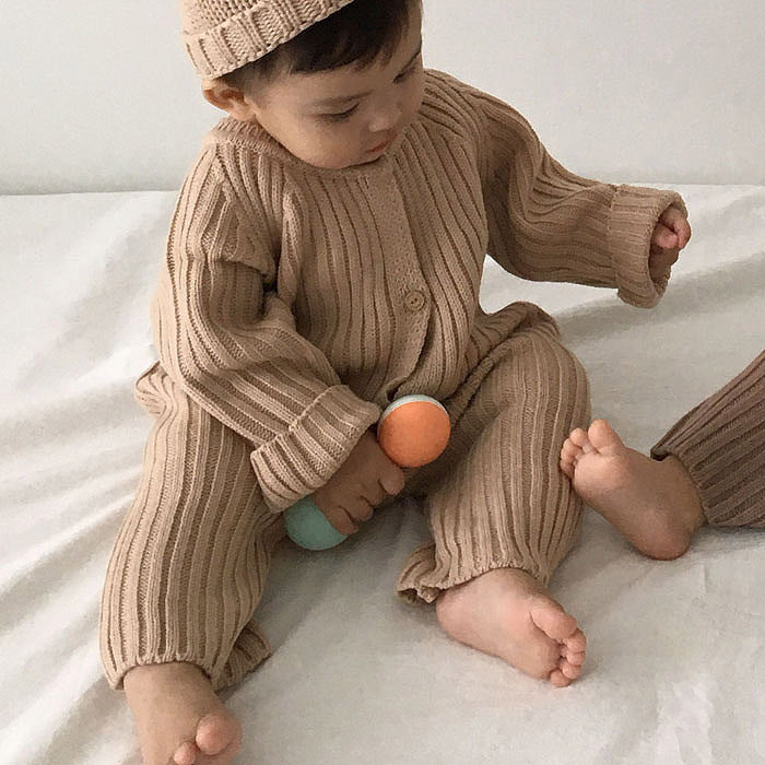 Korean style ins style baby autumn and winter clothing for men and women baby long-sleeved knitted one-piece romper sweater outdoor clothing