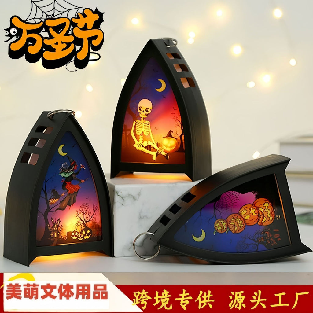 Halloween wind lantern candle holder Ghost Festival horror decoration props LED electronic candle lamp pumpkin lamp skull ornaments