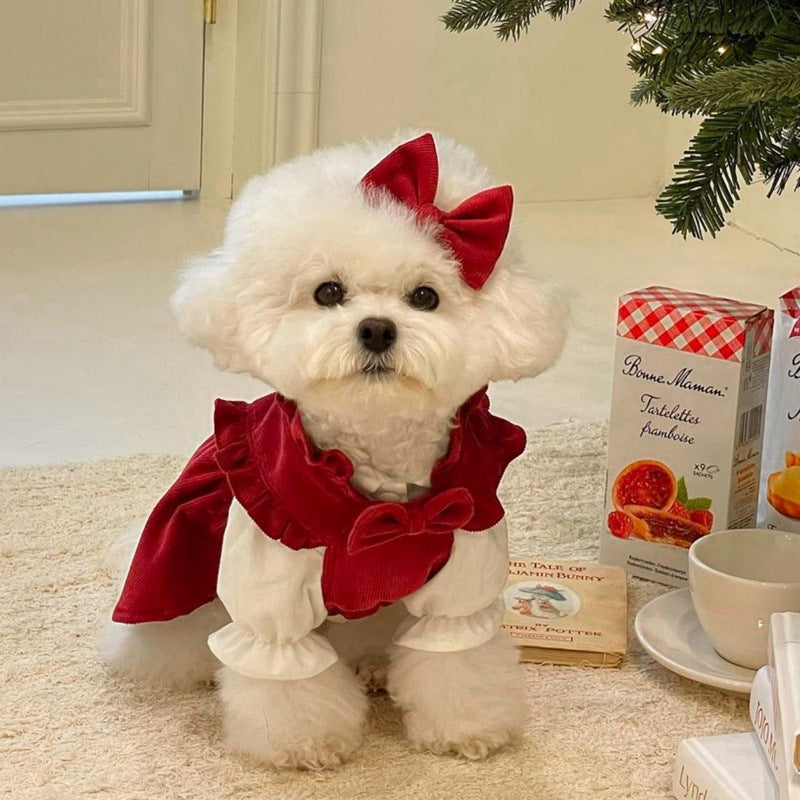 Puppy Christmas Princess Skirt Autumn and Winter Teddy Bichon Pomeranian Small Dog Pet Cat Clothes Winter