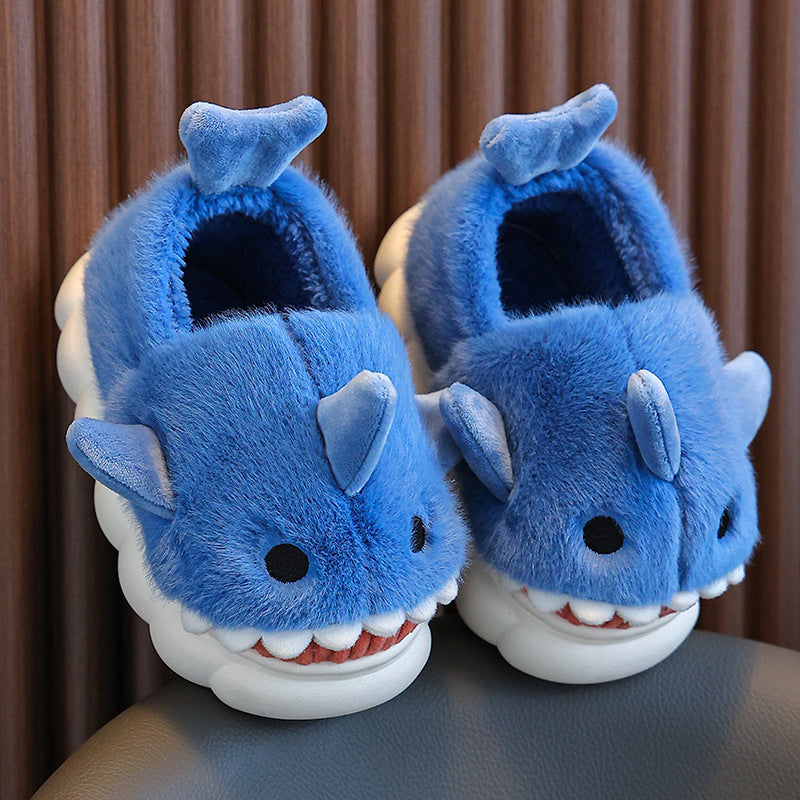 Children's cotton slippers autumn and winter waterproof home indoor non-slip boys cute shark pattern baby child cotton slippers